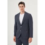 Morven Erkek Lacivert Poliviskon Trend Çizgili Slim Fit Mono Yaka Takım Elbise - 6 Drop - 54