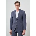 Morven Erkek Lacivert Poliviskon Trend Çizgili Slim Fit Mono Yaka Takım Elbise