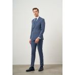 Morven Erkek Lacivert Poliviskon Trend Kruvaze Slim Fit Sivri Yaka Takım Elbise - 6 Drop - 46