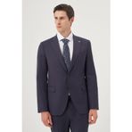 Morven Erkek Lacivert Yünlü 8-Drop Trend Çizgili Slim Fit Sivri Yaka Takım Elbise
