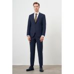 Morven Erkek Lacivert Yünlü Platinium 8-Drop Slim Fit Sivri Yaka Takım Elbise - 54 - 8 Drop