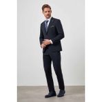 Morven Erkek Lacivert Yünlü Platinium Düz Desen Slim Fit Sivri Yaka Takım Elbise - 6 Drop - 48
