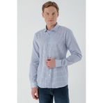 Morven Erkek Mavi B.gabardin Pamuk Desenli Slim Fit Gömlek