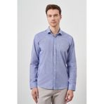 Morven Erkek Mavi Pamuk Baskılı Desenli İtalyan Yaka Slim Fit Gömlek