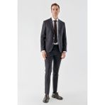 Morven Erkek Mürdüm Poliviskon Trend Ekoseli Slim Fit Mono Yaka Takım Elbise - 6 Drop - 46