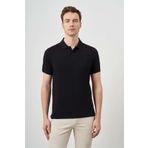 Morven Erkek Siyah Basic Düz %100 Pamuk Slim Fit Dar Kesim Kısa Kollu Polo Yaka Tişört