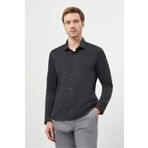 Morven Erkek Siyah Basic Slim Fit İtalyan Yaka Gömlek