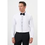 Morven Erkek Siyah Biyeli Düz Desen Ata Yaka Slim Fit Gömlek - XS