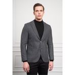 Morven Erkek Siyah Dokuma Slim Fit Dar Kesim Mono Yaka Ceket