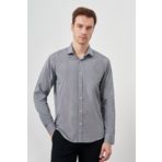Morven Erkek Siyah Pamuk Baskılı Desenli İtalyan Yaka Slim Fit Gömlek