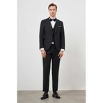 Morven Erkek Siyah Poliviskon Ceromonia Santorini Slim Fit Şal Yaka Damatlık
