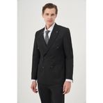Morven Erkek Siyah Poliviskon Trend Düz Slim Fit Sivri Yaka Kruvaze Takım Elbise