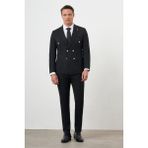 Morven Erkek Siyah Poliviskon Trend Kruvaze Slim Fit Sivri Yaka Takım Elbise - 46 - 6 Drop