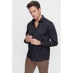 Morven Erkek Siyah Slim Fit Dar Kesim Düz Sert Yaka Uzun Kollu Gömlek Siyah