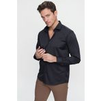 Morven Erkek Siyah Slim Fit Dar Kesim Düz Sert Yaka Uzun Kollu Gömlek
