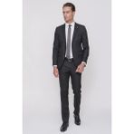 Morven Erkek Siyah Torino Slim Fit Dar Kesim Jakarlı Desenli 6 Drop Takım Elbise - 44