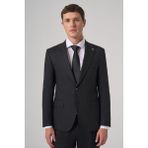 Morven Erkek Siyah Yünlü Trend Çizgili Slim Fit Sivri Yaka Takım Elbise - 6 Drop - 48