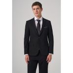 Morven Erkek Siyah Yünlü Trend Düz Slim Fit Sivri Yaka Takım Elbise - 6 Drop - 48