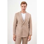 Morven Erkek Vizon Keten Trend Kruvaze Slim Fit Sivri Yaka Takım Elbise
