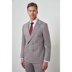 Morven Erkek Vizon Tend Keten Kruvaze Slim Fit Sivri Yaka Takım Elbise
