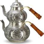 Morya Eskitme Beyaz Kalaylı Bakır Çaydanlık Ahşap Saplı
