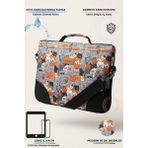 Moserini Omuz Askılı iPad Pro 6.nesil 12.9”/ 7.nesil 13”/ Air M2 ile Uyumlu Kedi Desenli 13” Tablet Çantası - Turuncu - Gri