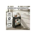 Motek 2’li Slim Dar Alan Organizer Raf, Tekerlekli Çok Amaçlı Mutfak ve Banyo Düzenleyici (SİYAH)
