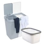 Motek 80 Litre Kirli Çamaşır Sepeti Çamaşır Selesi İkili Çeyiz Seti Gri Beyaz