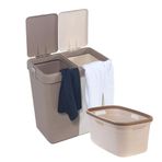 Motek 80 Litre Kirli Çamaşır Sepeti Çamaşır Selesi İkili Çeyiz Seti Kahve Krem