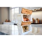 Motek Patetes Soğan Sepeti Oyuncak Kutusu Tekerlekli Organızer Çok Amaçlı Kutu 2X12Lt-Bambu+Krem