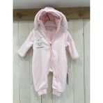 Mother Wings Tavşan Kulaklı Kapüşonlu Yumuşak Soft Kumaş Önden Fermuarlı Prenses Tavşan Desenli Kız Bebek Tulum Kozmonot - 1 Yaş - Bebe Pembe