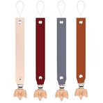 Motheric Paciclip Gerçek Deri Ahşap Klipsli Bebek Emzik Zinciri Askısı (4lü Set)