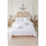 Motif Mağaza Ginkgo Çift Kişilik Nevresim Takımı %100 Pamuk Saten (Lastikli Çarşaf - Nevresim - 2 Yastık Kılıfı) Beyaz 200 X 220