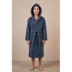 Motif Mağaza *İhraç Fazlası* %100 Pamuk Kapüşonlu Cepli Unisex Çocuk Bornozu -Hafif Kusurludur- Lacivert 10-12 Yaş