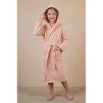 Motif Mağaza *İhraç Fazlası* %100 Pamuk Kapüşonlu Cepli Unisex Çocuk Bornozu -Hafif Kusurludur- Toz Pembe 10-12 Yaş