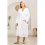 Motif Mağaza Joone %100 Pamuk Kapüşonlu Unisex Waffle Pike Bornoz Kadın Erkek Sabahlık Beyaz S