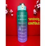 Motivasyon Su Matarası Sporcu Matarası Suluk 900 ml Tutamaç Hediyeli - Mor - Yeşil