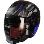 Motoanl Motosiklet Yarım Kask Double Güneş Vizörlü Siyah Ece Sertifikalı Abs Material Motor Kaskı Blue Arrow
