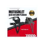 Motobros Motosiklet Katlanır Plakalık Çelik Piano Black Universal Model, Sinyal Takılabilir