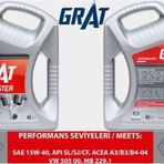 MOTOR YAĞI 4 LİTRE 15W40 API SL / CF GRAT-615404