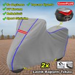 Motoran Cross XF-250 Arka Çanta Uyumlu Branda Gri Mavi-Dikişli Reflektörlü Motosiket Brandası Motor Örtüsü Çadır Su Geçirmez Motosiklet Kılıfı Motor Brandası
