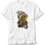 Motorcycle Skull Rider Beyaz Tişört - 3XL
