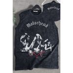 Motörhead Ense Baskılı Yıkamalı Kolsuz Tişört, Unisex Rock Band Temalı Sıfır Kol Atlet - Siyah - XL
