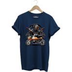 Motorsiklet Tişörtü Katana Motor Kurt ve Motorcu Baskılı Regular Fit %100 Pamuk T-Shirt - Lacivert