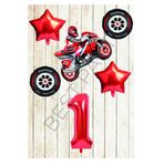 Motorsiklet-Yarış Lastiği ve Kırmızı Rakam Yıldız Folyo Balon Seti Yaş-1