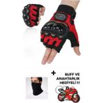 Motosiklet Bisiklet Yazlık Eldiven Yasaya Uygun Etiketli Korumalı Kısa Eldiven - XL - Kırmızı