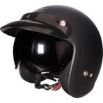 Motosiklet Chopper Cruiser Yarım Açık Kaskı Abs Malzeme Ce Güneş Vizörlü Mat Black Motor Kask - Siyah