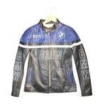 Motosiklet Deri Ceket, Mavi ve Siyah, Fermuarlı, Yarış Spor Tasarım (Siyah-Mavi, 2XL)