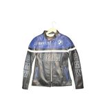 Motosiklet Deri Ceket, Mavi ve Siyah, Fermuarlı, Yarış Spor Tasarım (Siyah-Mavi, 3XL)