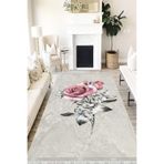 Motto Hali Floral Cotton Şönil Kaymaz Tabanlı Yıkanabilir Antibakteriyel Dijital Baskı Halı Yolluk, FL-2064B-CTN-80X300